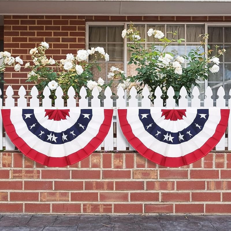 American Pleated Fan Flag, 3 x 1.5 Ft USA Patriotic Half Fan Bunting, Indoor Outdoor 4th of July Memorial Day 250th Anniversary Decorations (12 Pcs)