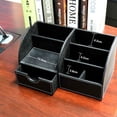 thumbnail image 5 of tooloflife PU Leather Office Desk Organiser 6 Compartments and 1 Pull Out Drawer Multifunctional Pen Holder Storage Box, 5 of 6