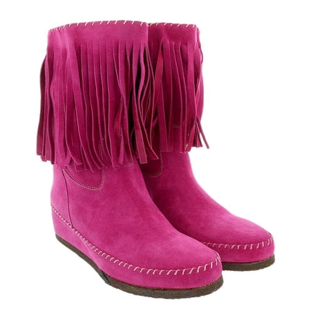 

Daniela Fargion Fuschia Suede Mid Calf Low Wedge Heel Boots-8 for Womens
