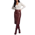 thumbnail image 2 of INSPIRE CHIC Women's Faux Leather Midi Skirt High Waist Belted Pocket Slim Fitted Knee Length X Small Red, 2 of 5