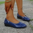 thumbnail image 4 of Ballet Flat Shoes for Women Shine Leather Round Toe Slip on Low Wedge Heel Business Work Dress Shoes Casual Walking Shoes Blue Size 6.5, 4 of 7
