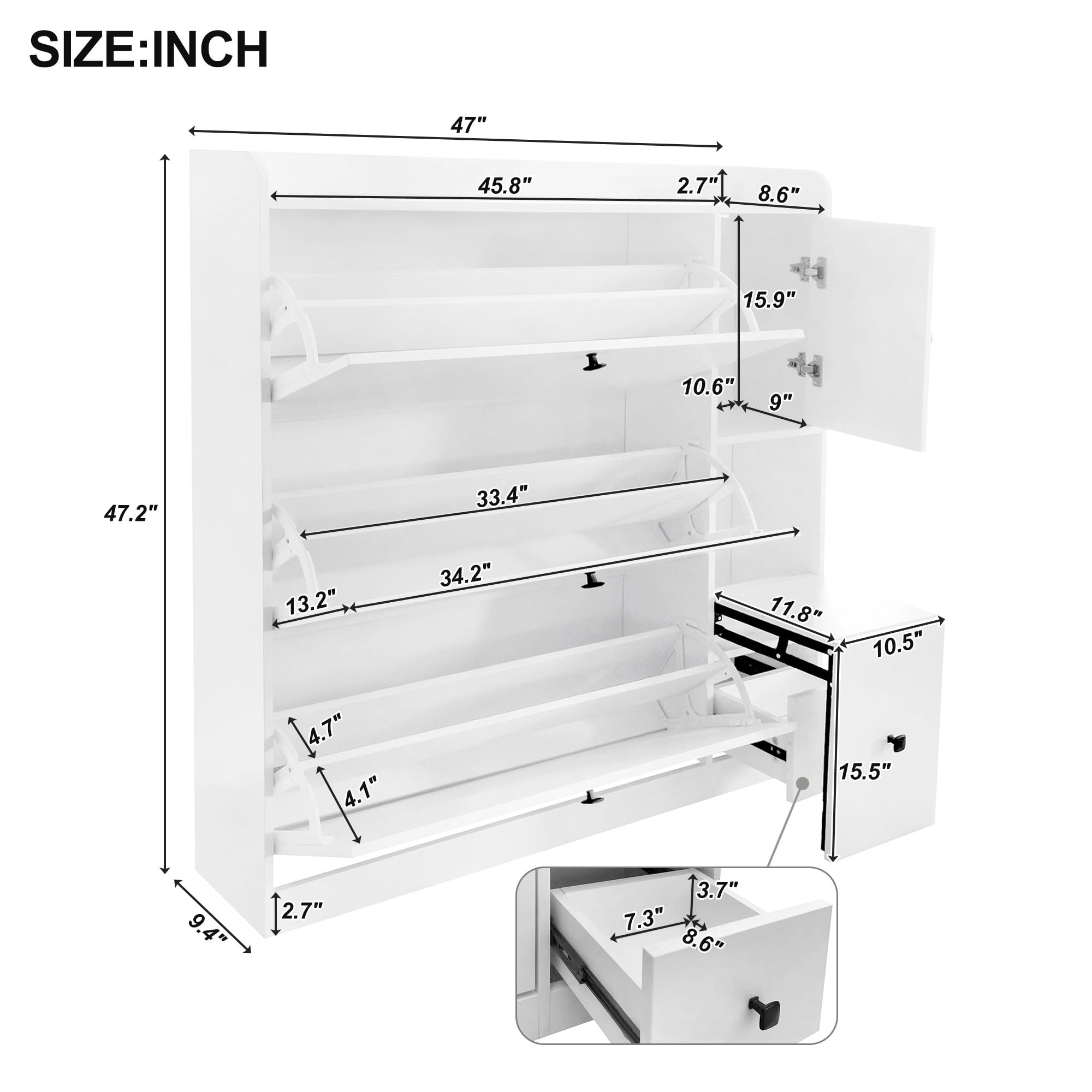 Organizedlife Shoe Cabinet With 3 Flip Drawers, Modern Shoe Storage Cabinet For Entryway, Console Table With Top Storage Drawers, Free Standing Shoe Rack Organizer, Natural Finished