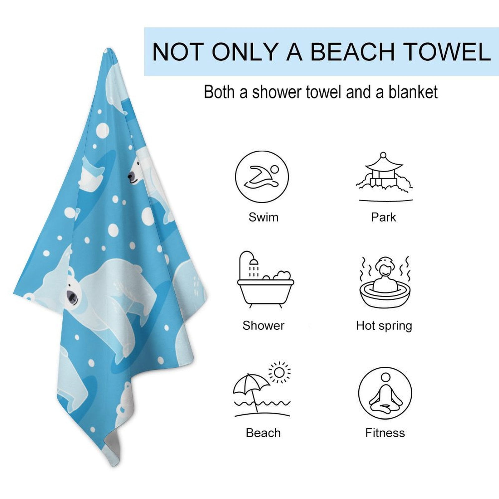 Cute Polar Bear Beach Towel – with A Unique Design, Extra Large,XL (32”x 63”) for Kids & Adults