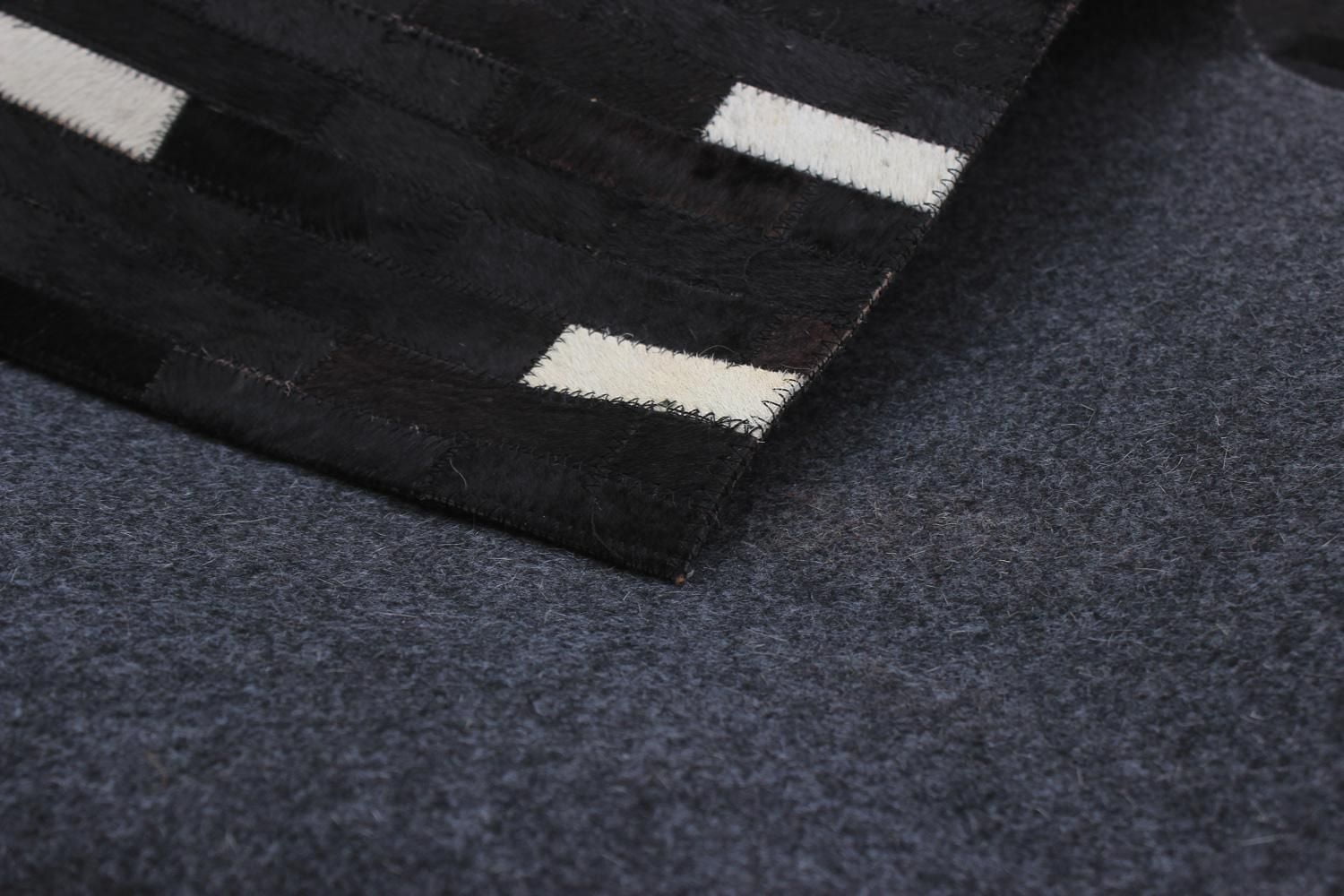 ECARPETGALLERY 5'1" x 7'11" Contemporary Cowhide Patchwork Handmade Area Rug for Living Room, Dining Room and Bedroom in Black