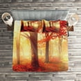 thumbnail image 2 of Ambesonne Fall Quilted Coverlet 3 Pcs, Misty Morning in Forest, King Size, Yellow Red, 2 of 2