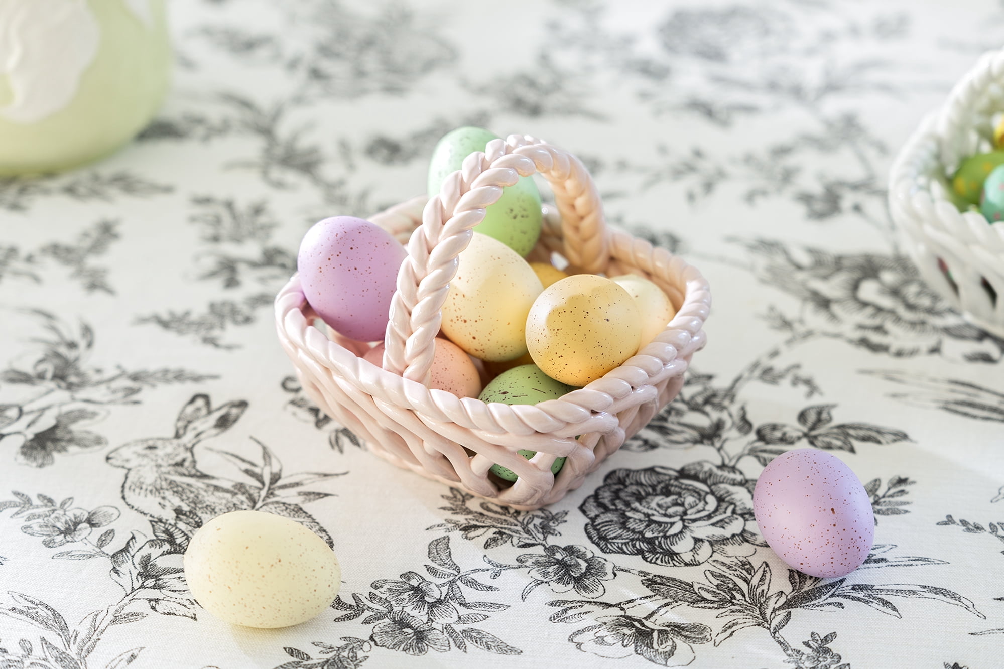 Grace Teaware Hand Woven 6" Fine Porcelain Easter Small Basket - Pink