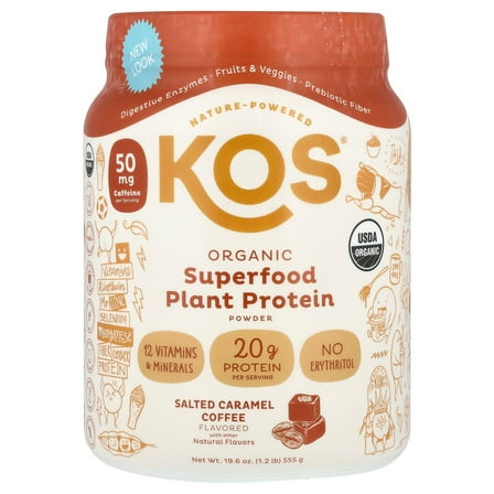 KOS Vegan Protein Powder,  Salted Caramel Coffee Protein Powder,15 Servings
