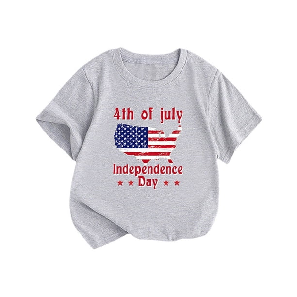 Gibobby Camisa De Invierno Camiseta de manga corta con estampado de letras del Día de la independencia de verano para niños pequeños y niñas(Gris, 2-3 Años)