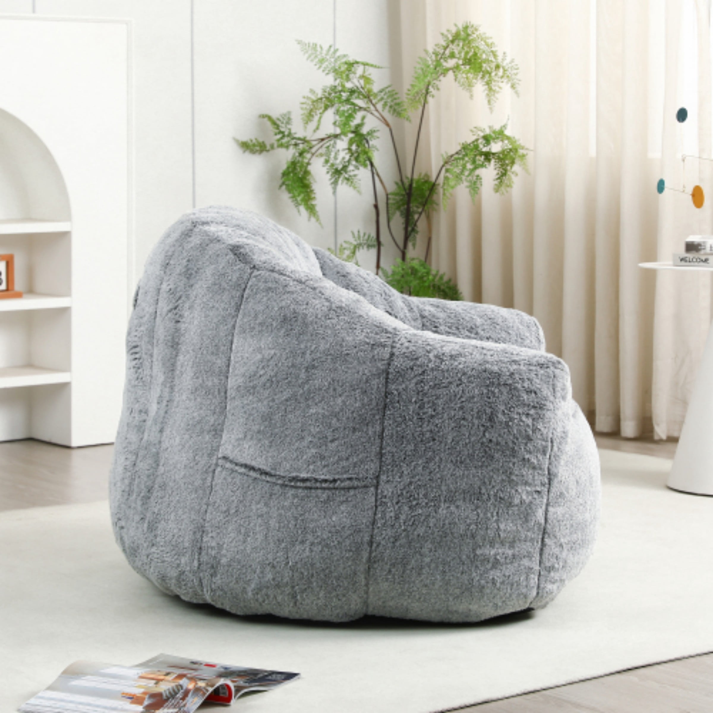 Bean Bag Chair for Adults, Memory Foam Bean Bag Sofa with Armrests, Comfy Lazy Floor Chair for Living Room Bedroom Reading, Dark Gray