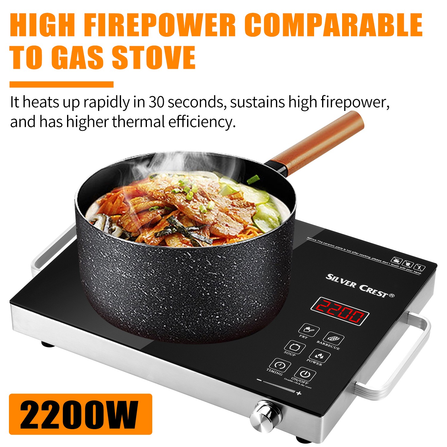 Cikuci Electric Hot Plate Infrared Induction Cooktop Stove, Countertop Burners 2200W Burner Ceramic Glass for Cooking, Overheat Protection