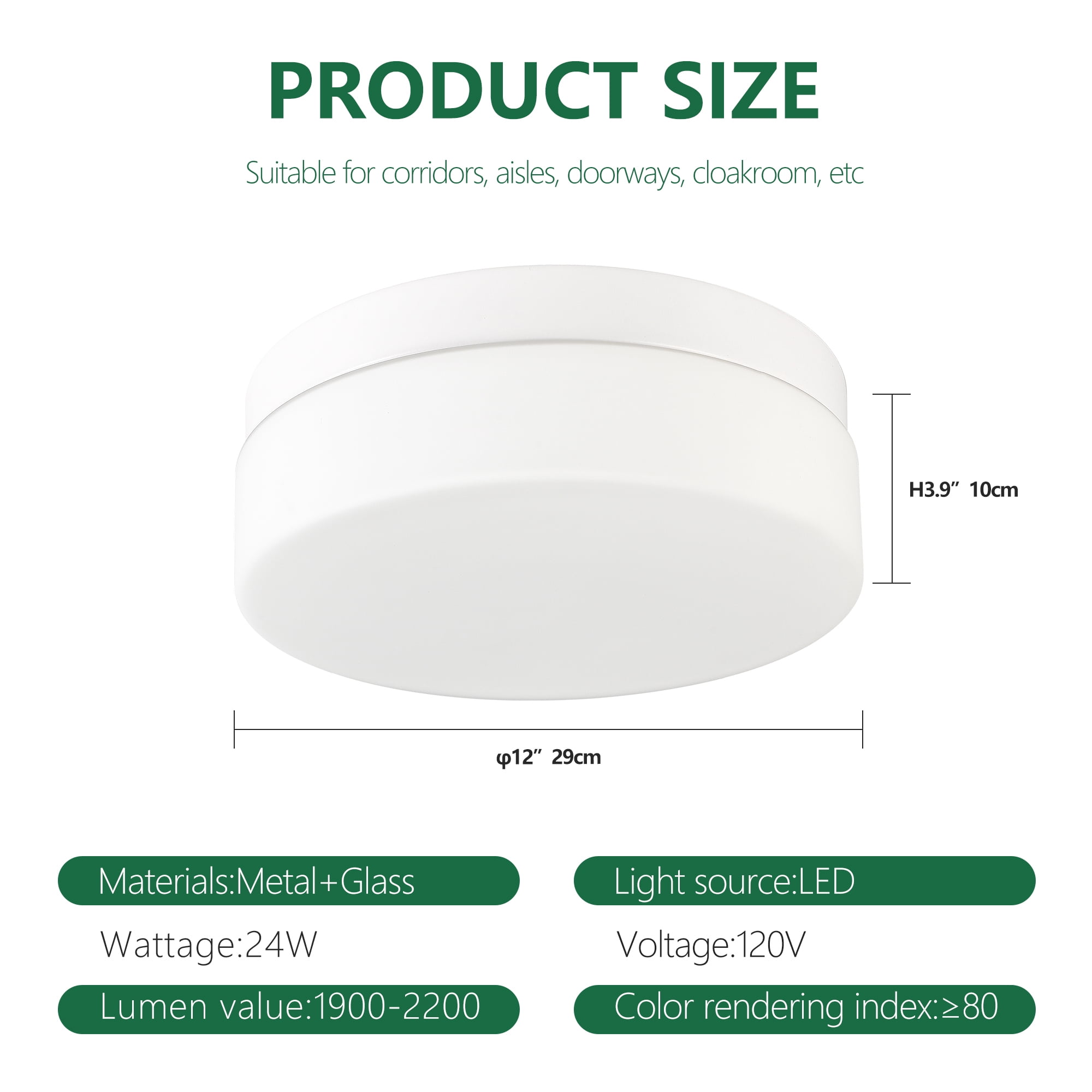 Jopath 12 Inch LED Flush Mount Ceiling Light, Modern Kitchen Recessed Ceiling Lamp Closet Round Surface for Bathroom Laundry Bedroom Hallway Black White