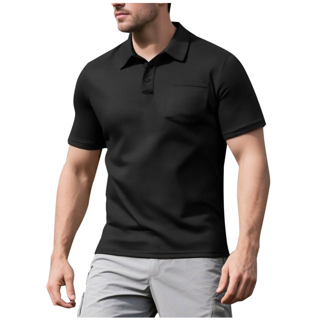 hoksml Men's Classic T Shirt Solid Color Collared Polo Shirt Basic Short Sleeve Tops Summer Lightweight Breathable Mesh Tee Shirts Classic Golf Shirts 2025 on Clearance
