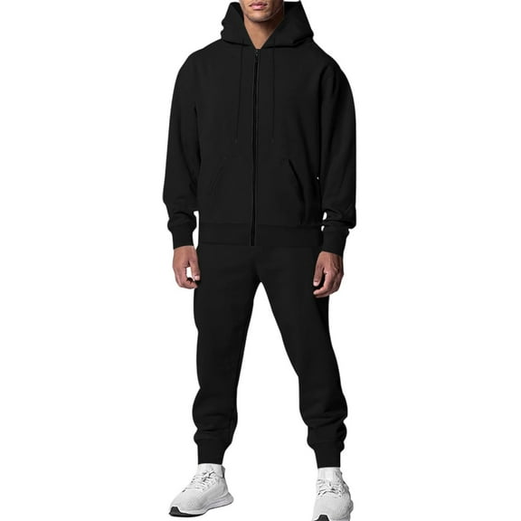 Dxzfnsa Sweat Suits for Men Men's Fleece Solid Color Hoodie Sets Casual Athletic Long Sleeve Hoodies and Sweatpants Outfits Jogging 2 Piece Tracksuits