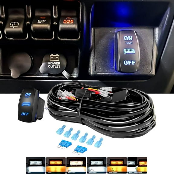 Nilight 16AWG Strobe Light Wiring Harness Kit 2 Leads Customized for 6 Modes Amber White Strobe Lights Led Work Light 12V 40A On Off 8 Pin Switch Modes Changing Memory Reset Function