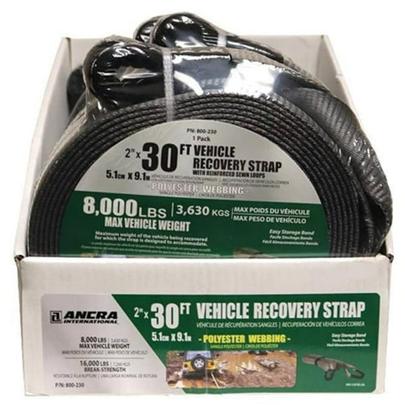 Ancra ANC800-230 2 in. X 30 ft. Vehicle Recovery Strap with Sewn Loops