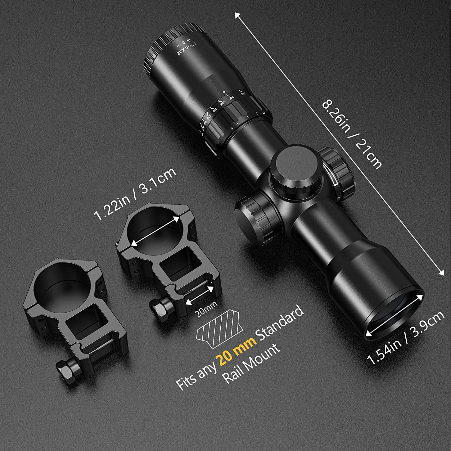 CVLIFE 1.5-5x32 Scope, 20-100 Yards Ballistic Reticle, Red Green Illuminated for Hunting Crossbow