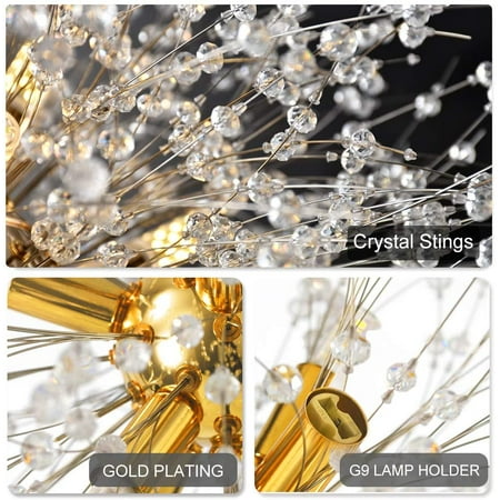 

2023Modern Crystal Chandeliers Chrome Firework Dandelion Sputnik Chandelier Light Fixture Pendant Lighting for Dining Room Bedroom Kitchen Living Room(9-Light Chrome)