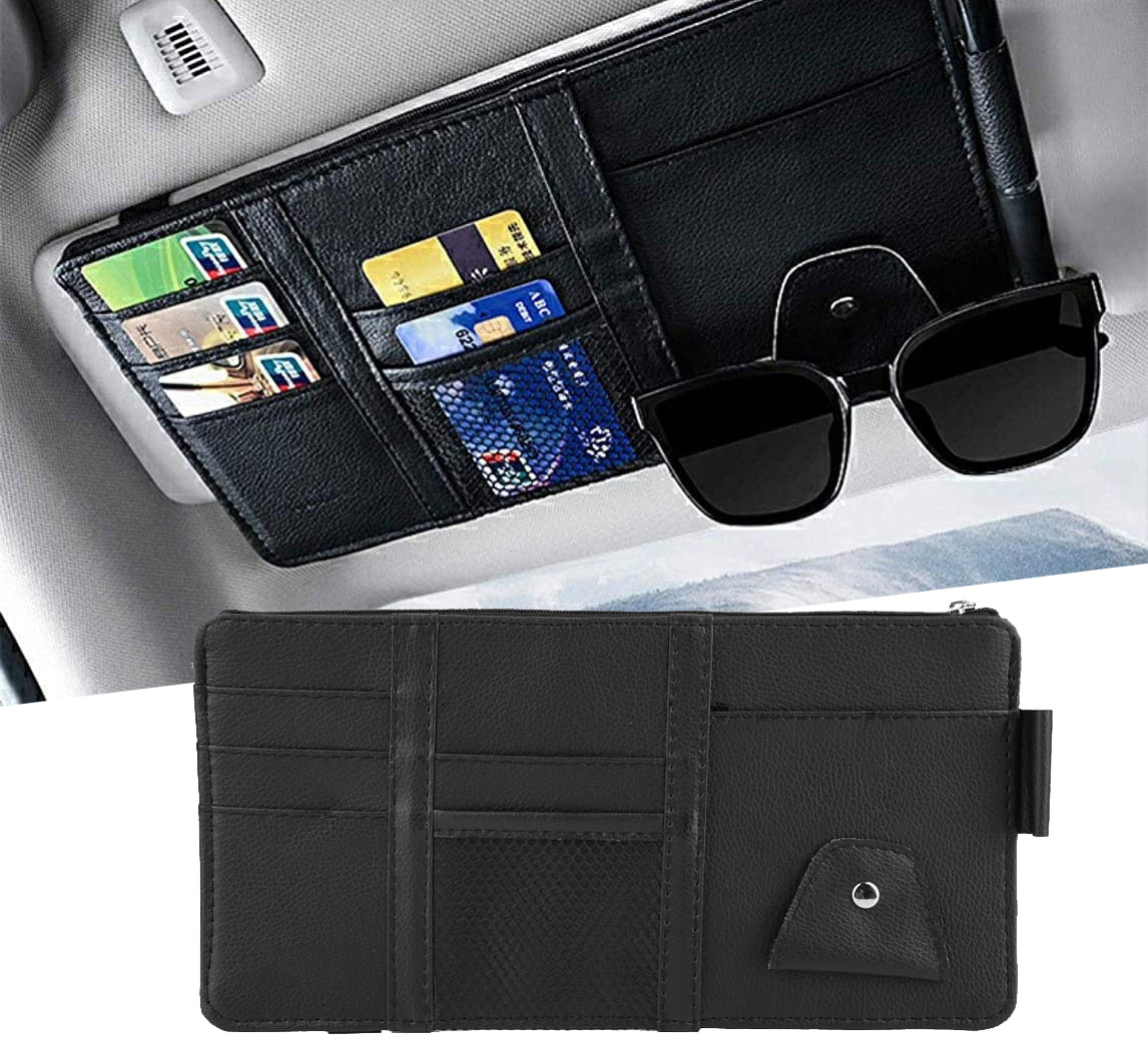 Car Sun Visor Organizer PU Leather Vehicle torage Bag Holder Pouch, Document & Registration
