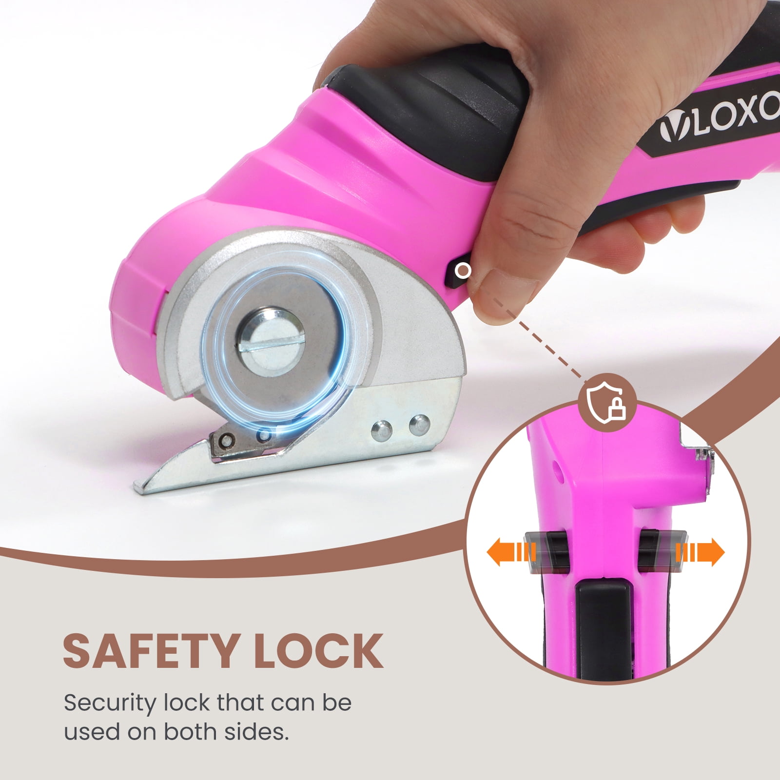 VLOXO Cardboard Cutter, Cordless Electric Scissors for Leather with Safety Lock, Box Cutter Electric Multi-Cutting Tools Rechargeable Powerful for Canvas Leather Plastic with Storage Box Pink
