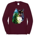 thumbnail image 2 of Earth Wolf Trees Mountains Nature Animal Lover Mens Long Sleeve Shirt, Maroon, Small, 2 of 3