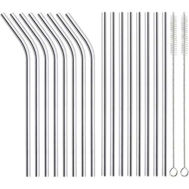 Popote de acero inoxidable 16 piezas 8 rectos 8 curvos 21.6 cm con 2 cepillos limpieza compatible con taza Stanley de 20 oz