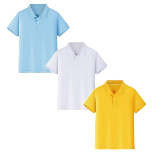 3 Packs Boys Pique Polo Shirts Short Sleeve School Uniform Shirts Tops Button Closure for Kids