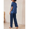 thumbnail image 5 of DAKIMOE Womens Silk Satin Pajama Sets Short Sleeve Pjs V Neck Pajamas for Women with Long Pant S to XL, 5 of 9