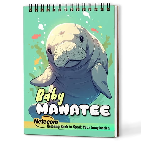 Netecom Baby Manatee Coloring Book for Adults A5 Wooden Cover 30 Cute Coloring Pages of Sea Cow for Stress Relief and Relaxation Spiral Bound Edition