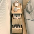thumbnail image 4 of Small Fluted Nightstand Set of 2, Wood 2 Drawer Narrow Nightstand, Slim Side Table, Modern Boho End Bedside Table, Natural Wood Night Stand with Drawers for Bedroom, Living Room, Natural, 4 of 16