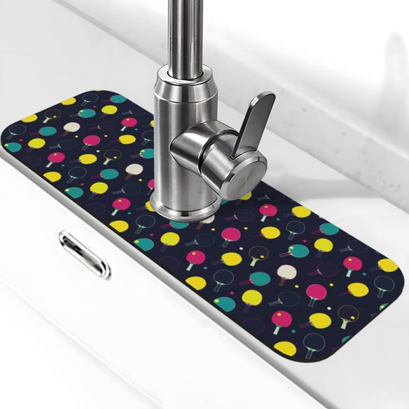 Logiee Colorful Ping Pong Rackets Print Kitchen Sink Splash Guard Faucet Mat for Splash Guard Behind Faucet Drip Catcher for Kitchen,Bathroom,Sink Mat,Dish Drying Mat,Bathroom-15" X 5.5"