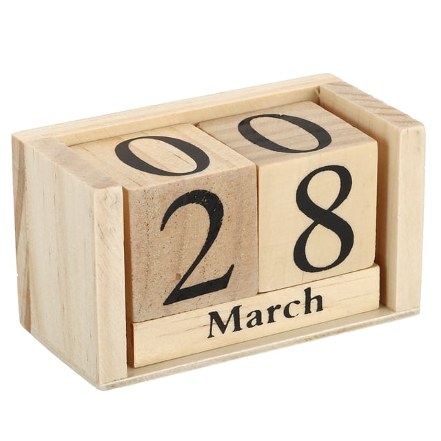 Calendario Perpetuo de Bloque de Madera Vintage Uxcell, Bloques de Exhibición de Mes y Fecha de Madera Reutilizables para Escritorio 3.7", Marrón