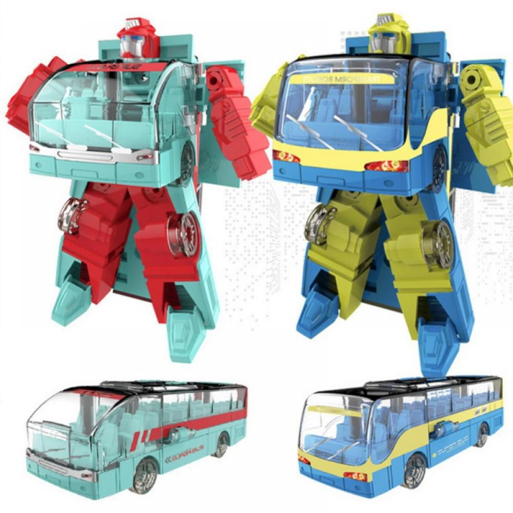 Peyan 2 Pack Transforming Robot Police Car, Robot Bus for Kids