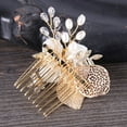 thumbnail image 3 of Ruanlalo Fashion Wedding Bridal Rhinestone Faux Pearls Hollow Hairpin Leaf Hair Clip Comb Rose Gold, 3 of 5
