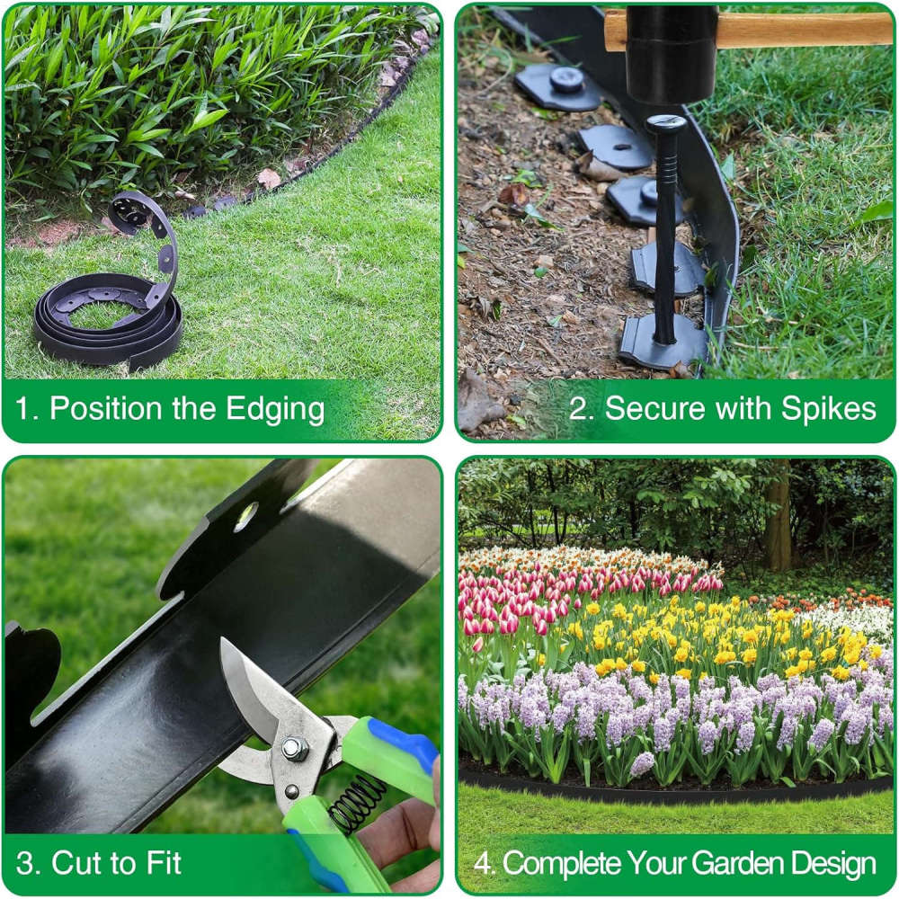 （4 Inch Tall Lawn Edging No Dig）150/200ft Landscape Edging,Garden Edging Border,Lawn Edging and Landscape Border No Dig Flower Bed Border Plastic Garden Edging Border Rubber Landscape Edging