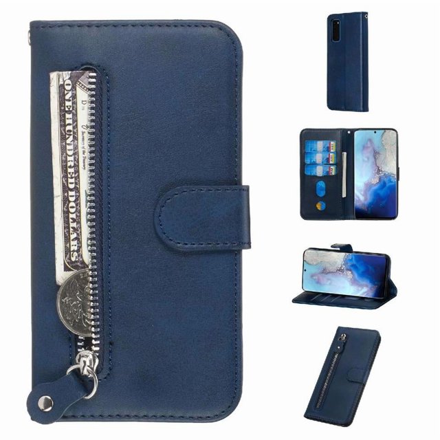 Estuche de Cuero PU con Cierre para Samsung Galaxy S20 5G , Funda Protectora con Billetera y Correa