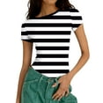 thumbnail image 2 of Striped Shirt for Women Slim Fitted Short Sleeve Crewneck T-Shirts for Woman Causual Ribbed Tee Stretchy, 2 of 5