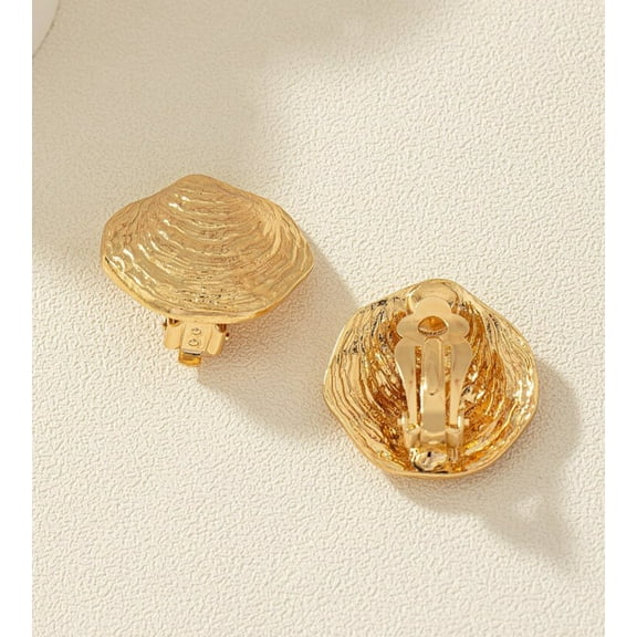 Clip on 1" gold shell button style earrings
