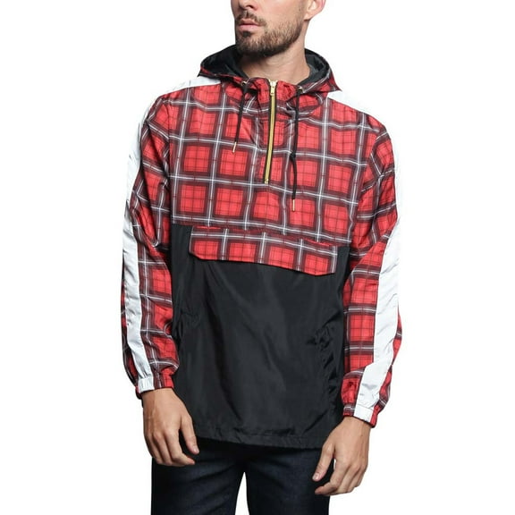 G-Style USA Men's Plaid Checkered Anorak Windbreaker Jacket, Up to 5X