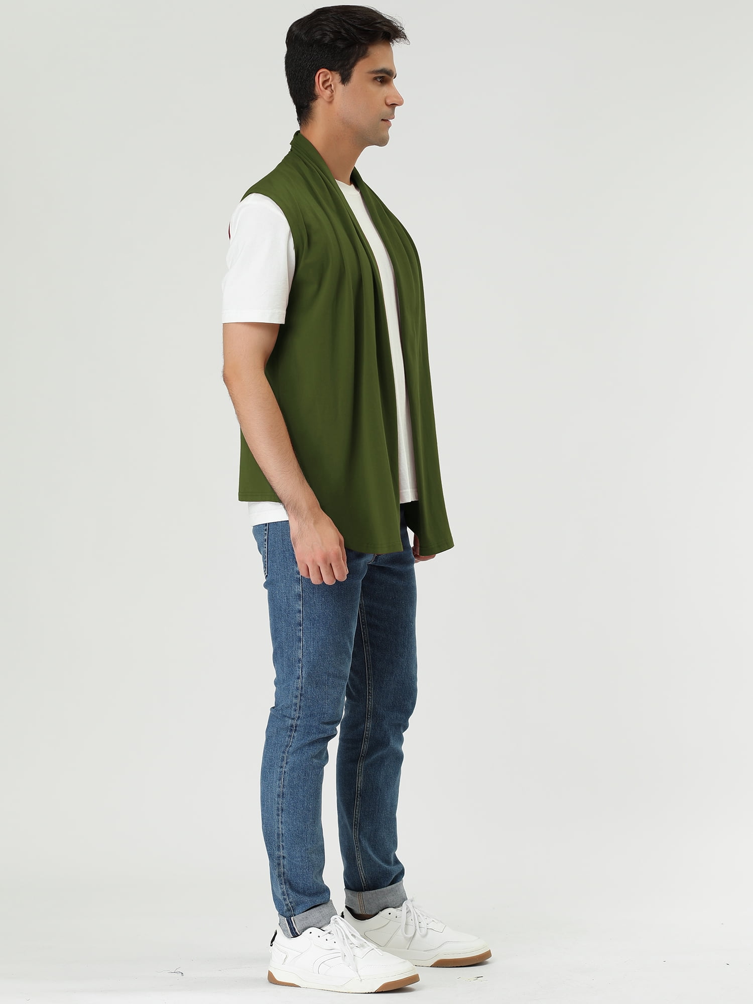 DARING DIVA Men's Sleeveless Open Front Asymmetric Hem Cardigan Vest 46 Green