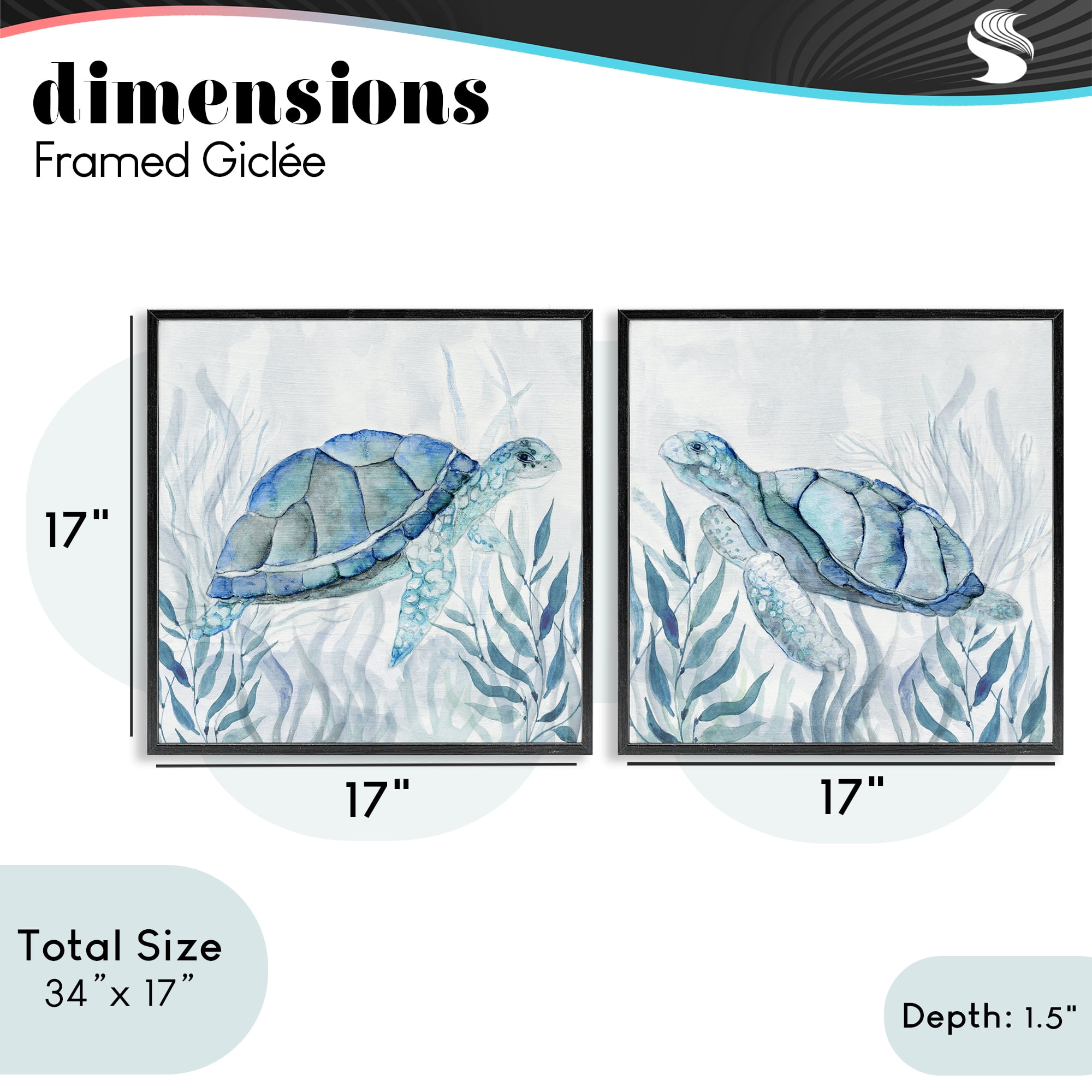 Stupell Industries Subtle Smiling Sea Turtles 2 Piece Black Framed Giclee Art Set, design by Janet Tava