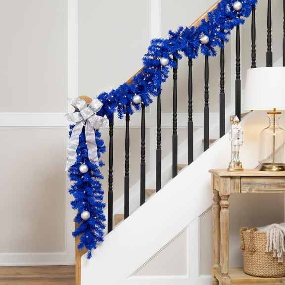 Northlight Pre-Lit Artificial Pine Christmas Garland - 9' - Royal Blue - Clear Lights