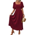 thumbnail image 2 of Womens Bohemian Square Neck Elegant Flared Ruffle Sleeve Maxi Dress Concert Beach Vacation Gown Wine Red S, 2 of 8
