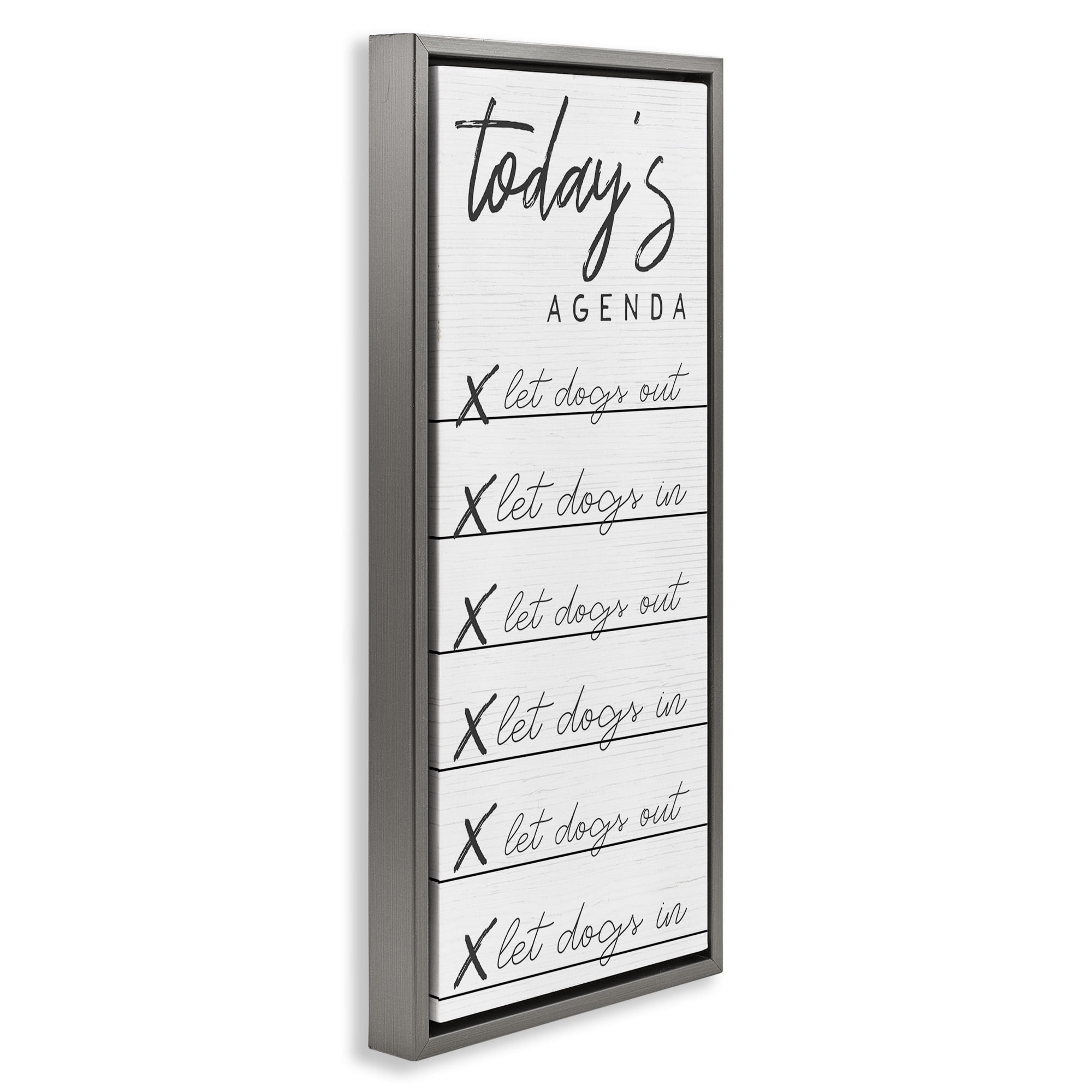 Stupell Industries Today's Agenda Funny Dog Checklist Typography Painting Gray Floater Framed Canvas Art Print Wall Art, 15 x 31