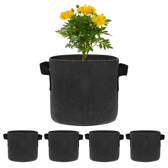Uxcell 5 Pack Bolsas de Cultivo para Plantas 2 Galones Bolsas de Cultivo de Tela Gruesa de 300G con Asas Macetas de Jardín Negras