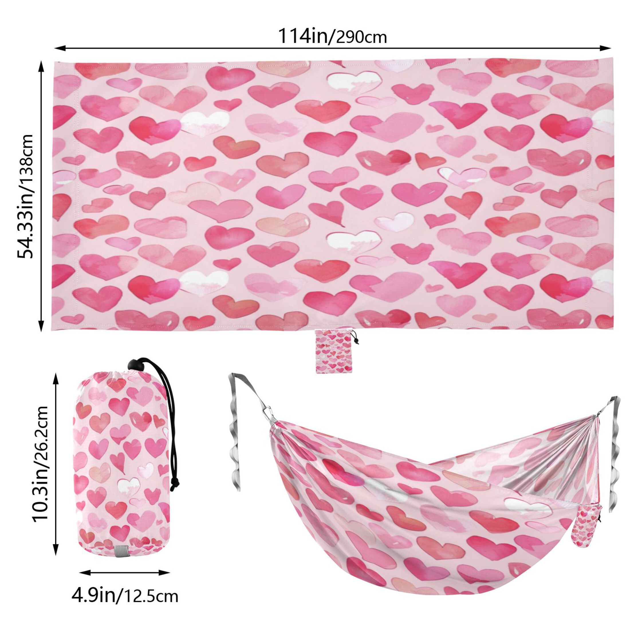 Hammock Camping Hammock Nylon Portable Hammock Travel Camping Hammock Cartoon Pink Hearts Seamless