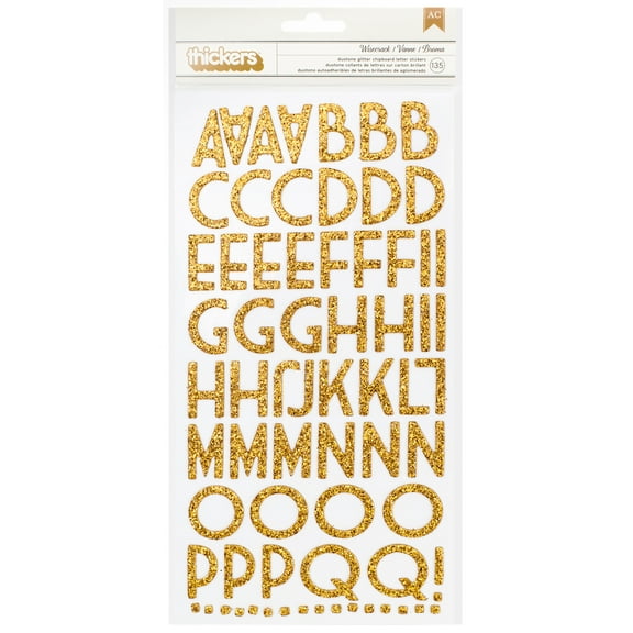 American Crafts Chipboard Alphabet Stickers-Wisecrack-Gold Glitter, 135/Pkg