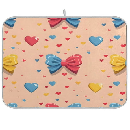 

joogoo Bows Hearts Print Dish Drying Mat Kitchen Counter Absorbent Drying Pad 18x24 in Drainer Rack