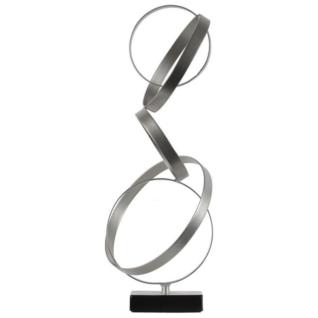Cerceaux en Cascade Sculpture en Métal sur Base Carrée, Argent Métallique
