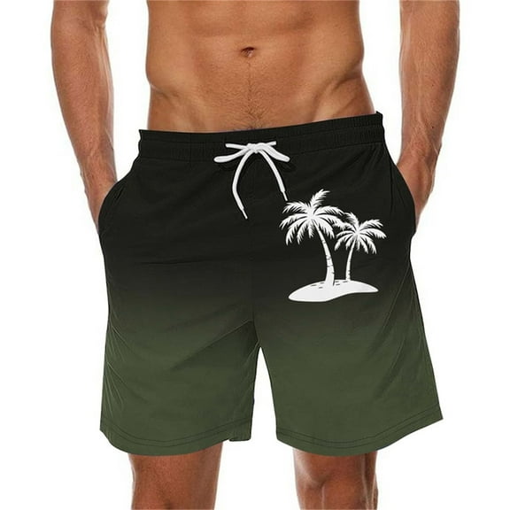ZCFZJW Big and Tall Regular Fit Swim Trunks for Men Lightweight Casual Tie Dye Tropical Palm Tree Print Elastic Waist Beach Hawaiian Shorts with Pockets Army Green XXL
