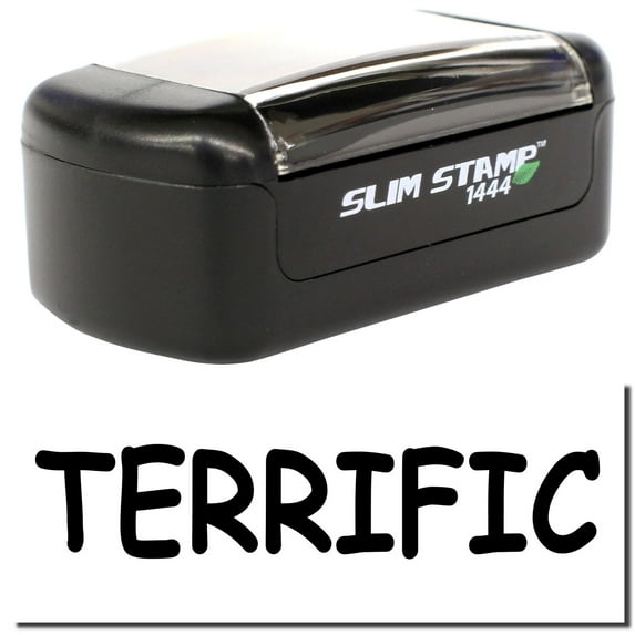 Slim Pre-Inked Terrific Stamp, Slim 1444, Ultra Slim Design, Impression Size 1/2" by 1-3/4", Up to 25,000 Impressions - Black Ink